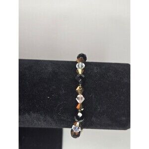Sparkly Beaded Bracelet Bronze Black Clear Gold Tone Toggle Clasp